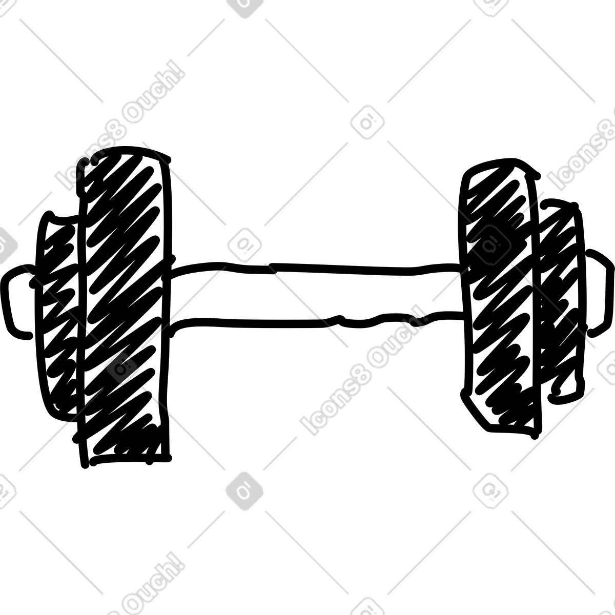 Ilustração de Simple gym dumbbell with crosshatched discs em no estilo Rough Sketch para baixar em PNG, SVG