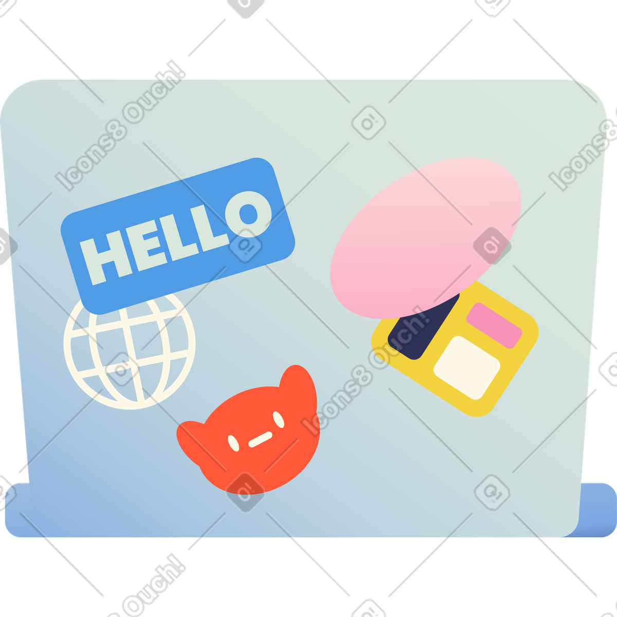 Laptop cover with stickers illustration in PNG, SVG