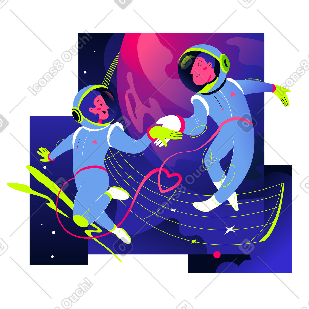 Ilustração de Astronautas masculinos e femininos dançando em no estilo Space para baixar em PNG, SVG