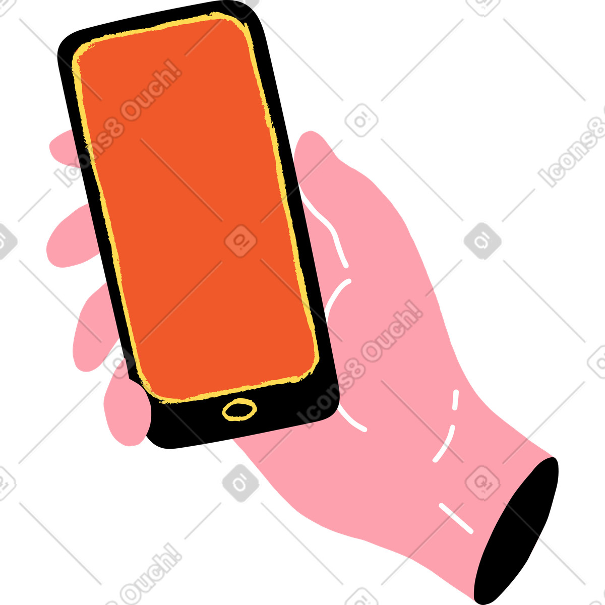 Hand with cell phone illustration in Rush style download in PNG, SVG