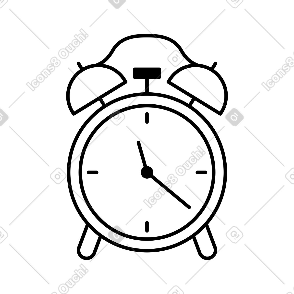 Notion Art スタイルの Alarm clock outline with bells and legs minimal line drawing のイラストをPNG、SVG形式でダウンロード
