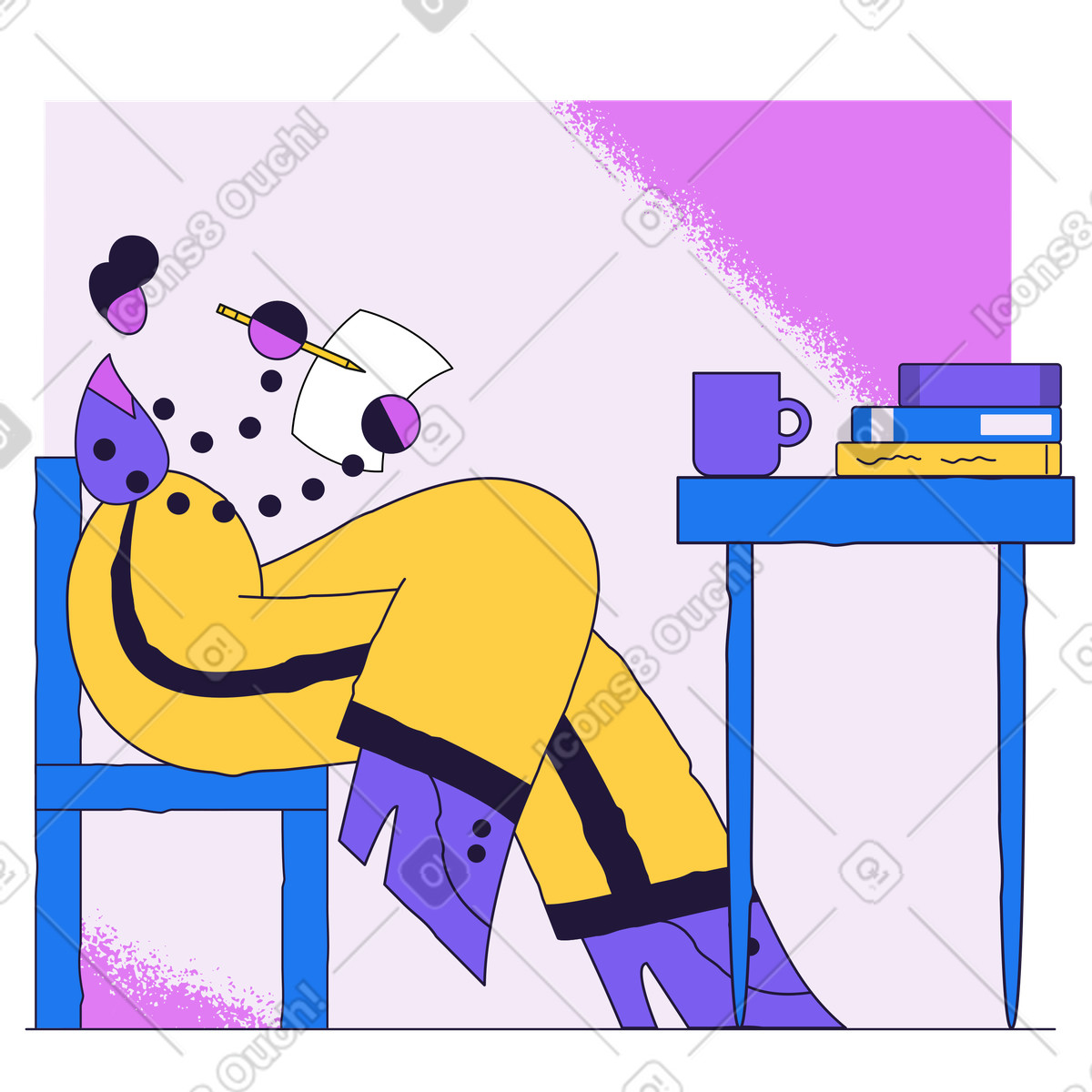 Der autor arbeitet an seinem nächsten buch-Illustration im Conifer-Stil als Download in PNG, SVG