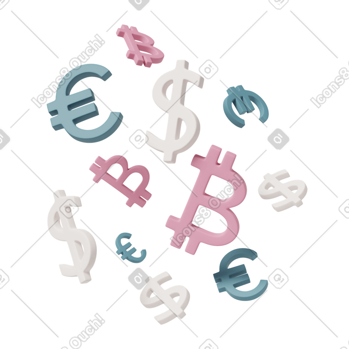 Ilustração de Dollar euro bitcoin em no estilo 3D Casual life para baixar em PNG, SVG
