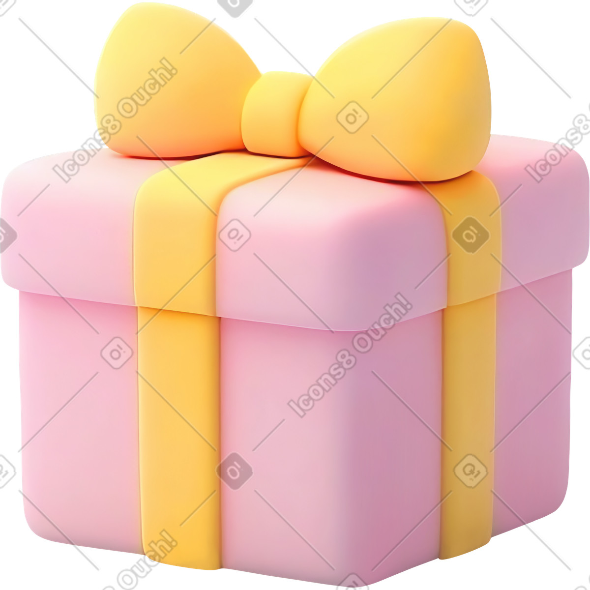 Ilustração de Caixa presente plástico rosa com laço amarelo em no estilo 3D Cutie para baixar em PNG, SVG