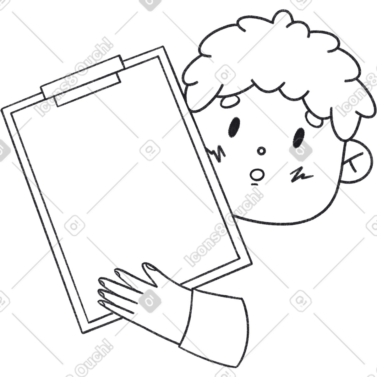下载 Bonbon Line 风格的 Boy holds a blank sheet of paper in his hand 插画，支持 PNG、SVG 格式