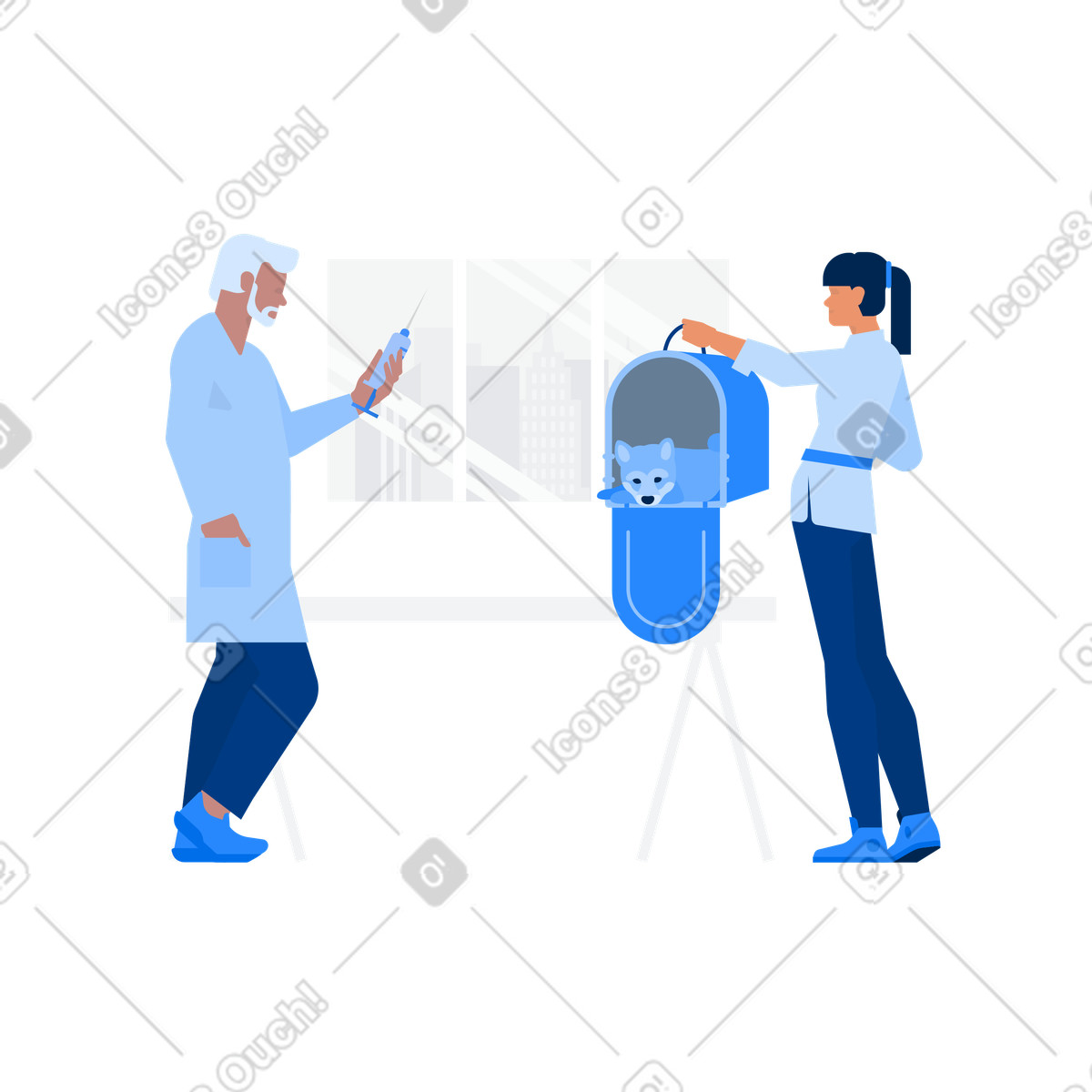 Dog vaccination, Veterinary appointment and animal healthcare illustration in Urban style download in PNG, SVG