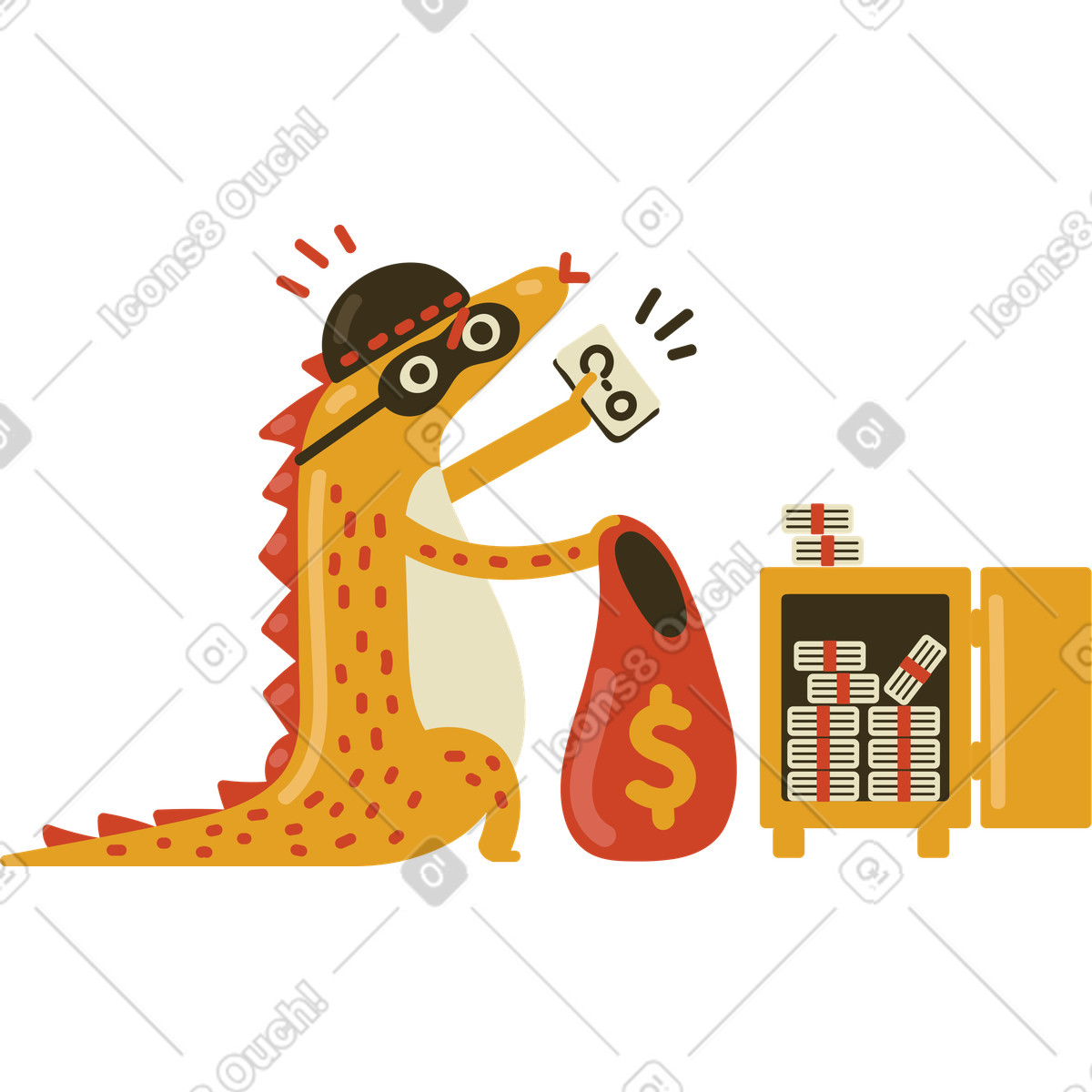Thief stealing money from safe illustration in PNG, SVG