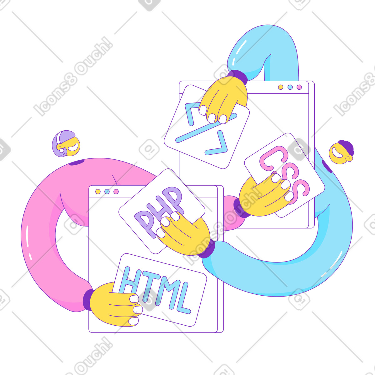 Illustration Site de programmation pour hommes et femmes dans le style Elastic à télécharger aux formats PNG, SVG