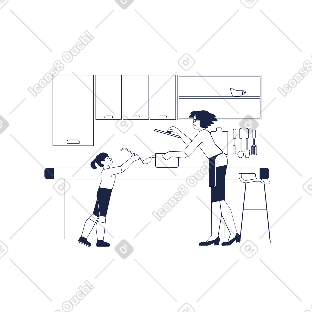 Illustration Cuisine familiale en dans le style Urban Line à télécharger aux formats PNG, SVG