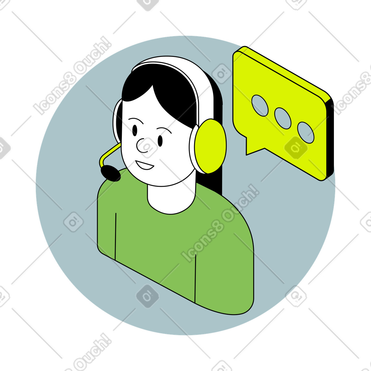 Illustration Helpdesk specialist answering queries, Online support or and troubleshooting dans le style Isometric à télécharger aux formats PNG, SVG