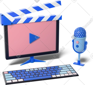 Video editing software on desktop with microphone, Media production and content creation PNG, SVG