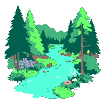 A peaceful river meandering through a lush green forest