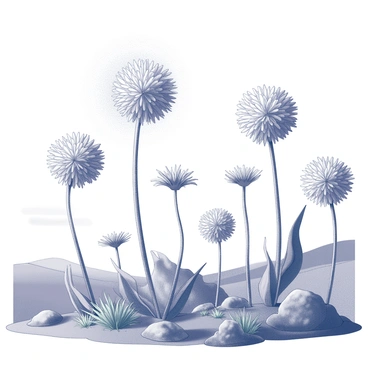 A fantasy landscape where aster flowers grow to an enormous size under a glowing sky