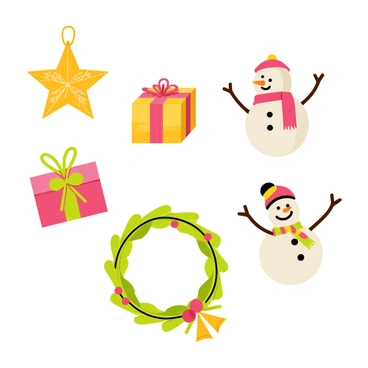 A collection of vibrant seasonal rewards themed around a festive holiday. The rewards include a shiny gold star ornament with intricate designs, a colorful wrapped gift box with a big red bow, and a cheerful snowman with a carrot nose wearing a bright scarf. In addition, there is a festive wreath made of green pine branches adorned with red berries and golden bells. Each element is designed to evoke the spirit of celebration and joy associated with the holiday season.