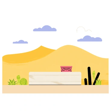 A tranquil desert sanctuary with golden sand dunes in the background. The scene features an altar made of smooth stone, positioned in the center. On the altar, there is a single ornate box with intricate designs carved into its surface. The sky above is a soft blue with a few wispy clouds, casting gentle shadows on the altar and the surrounding sand. Sparse desert plants, including cacti and succulents, are scattered around the sanctuary, adding touches of green to the warm color palette.
