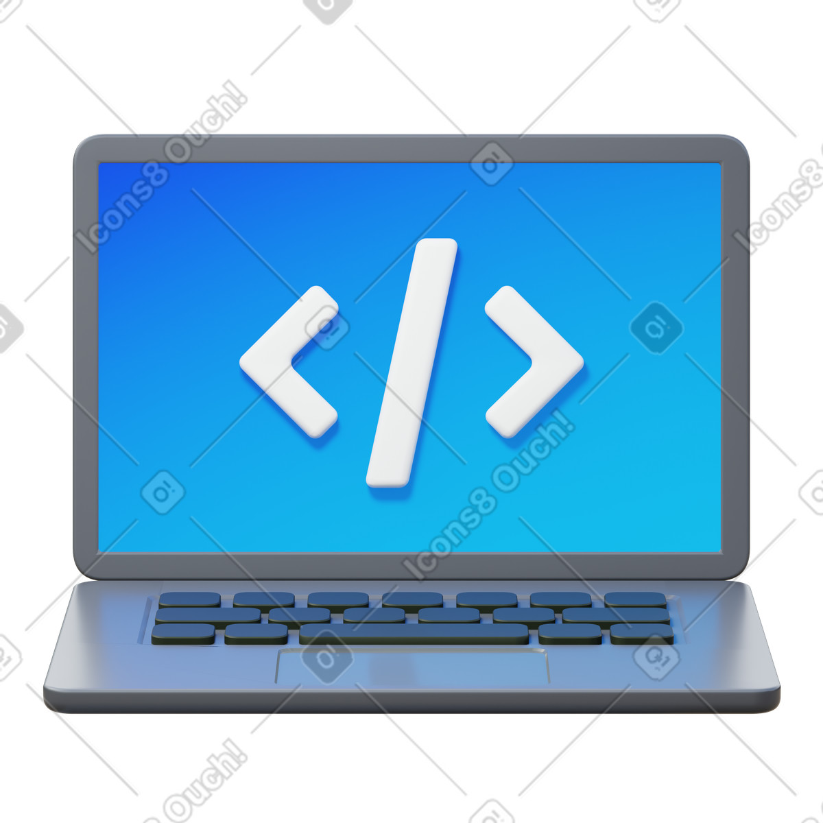 Ilustración Laptop coding en estilo 3D Fluency a descargar en PNG y SVG