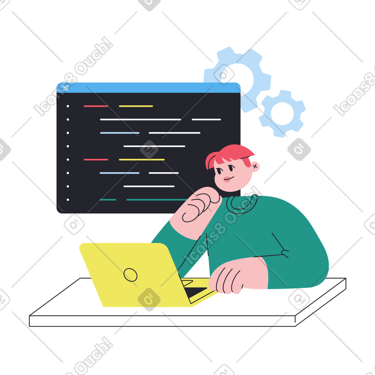 Developer working at laptop with code window, Software programming and coding illustration in PNG, SVG