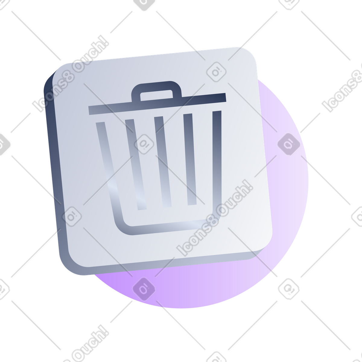 Trash bin icon on rounded square, data removal and delete button illustration in Lucent style download in PNG, SVG