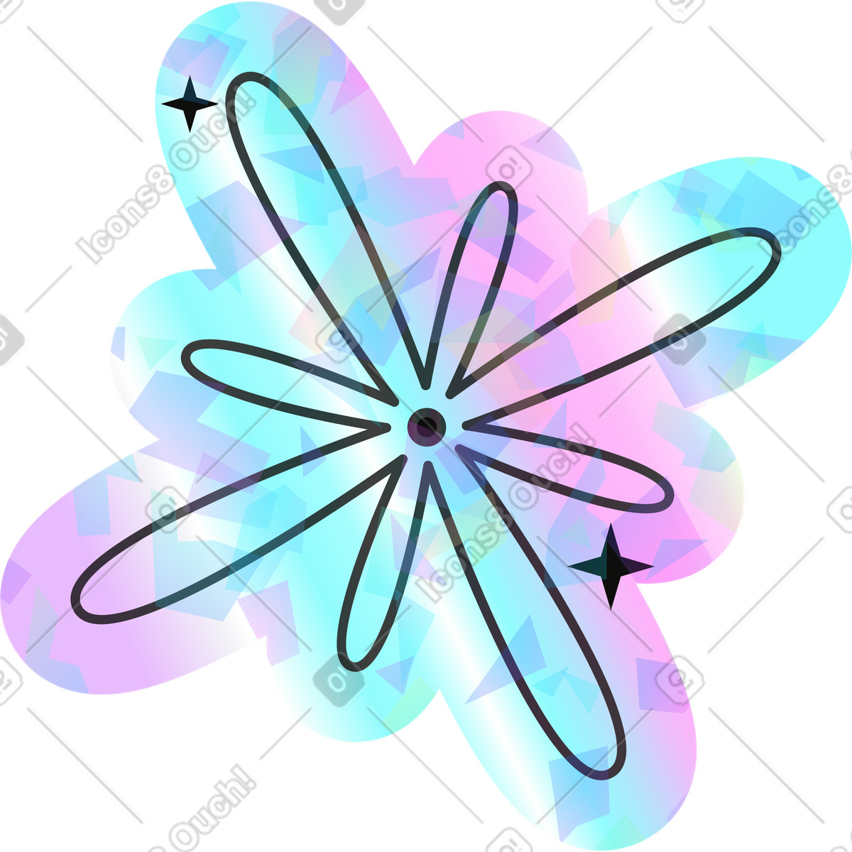 Holostickers スタイルの Snowflake のイラストをPNG、SVG形式でダウンロード