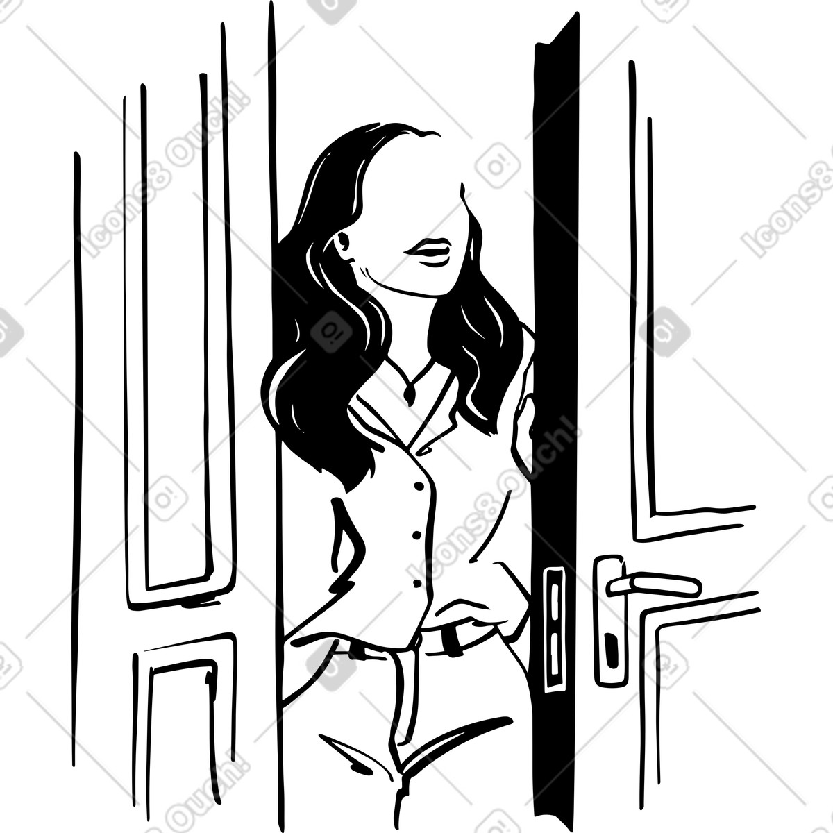 Woman opening doors illustration in Line style download in PNG, SVG