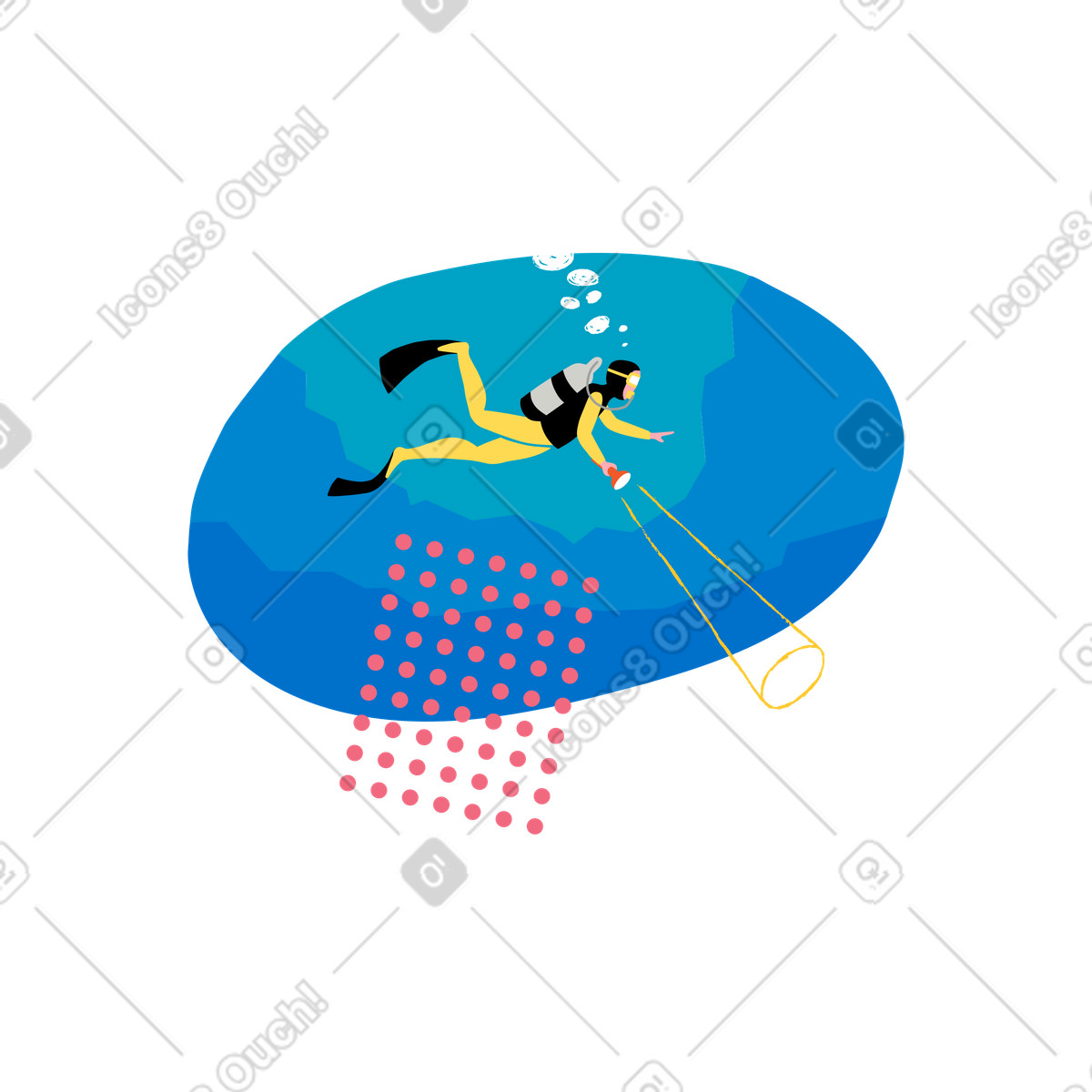 Scuba diver exploring underwater, Marine adventure illustration in Rush style download in PNG, SVG