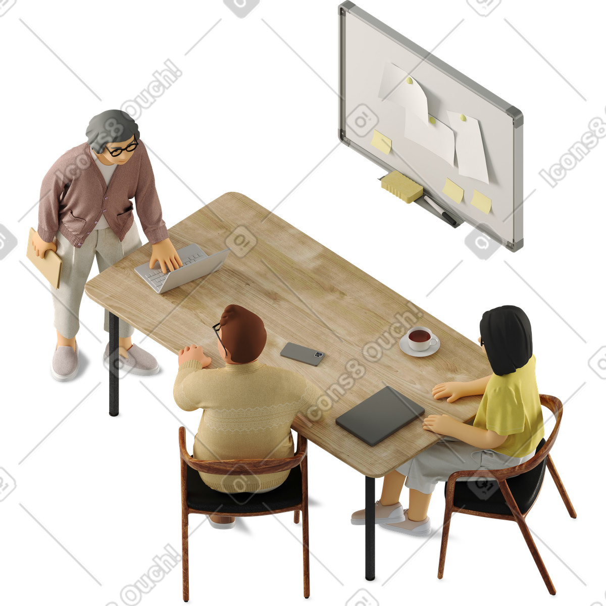 3D Business スタイルの Three employees working in the office のイラストをPNG、SVG形式でダウンロード