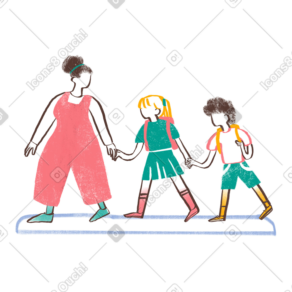 Teacher walking with small school children illustration clipart image in PNG, SVG, GIF