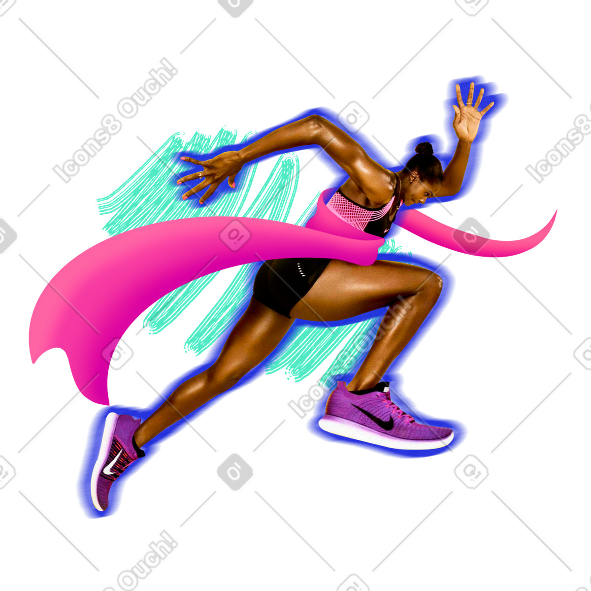 Female runner crossing finish line illustration in Energy style download in PNG, SVG