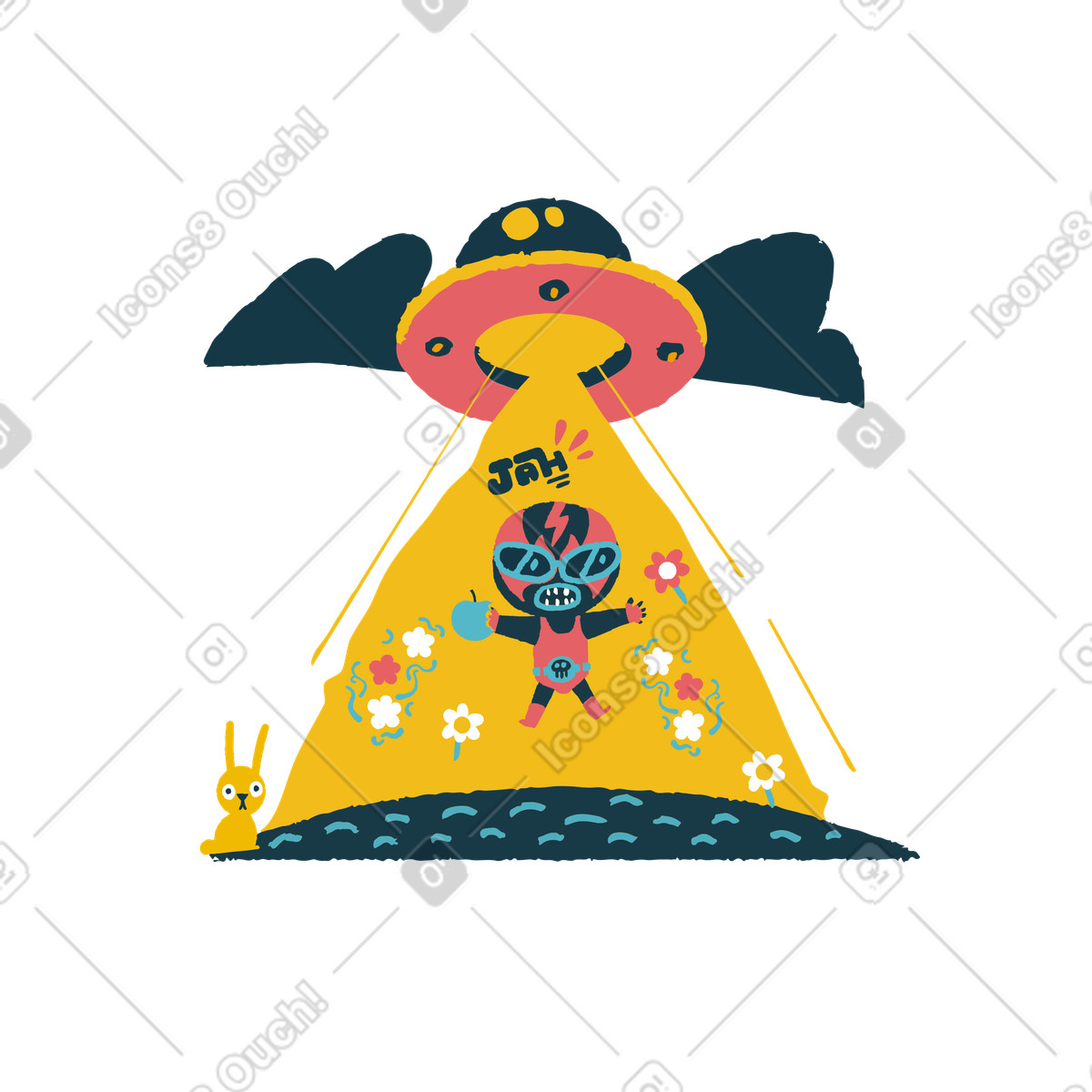 Ufo che ruba l'uomo illustrazione in stile Flamenco scarica in PNG, SVG