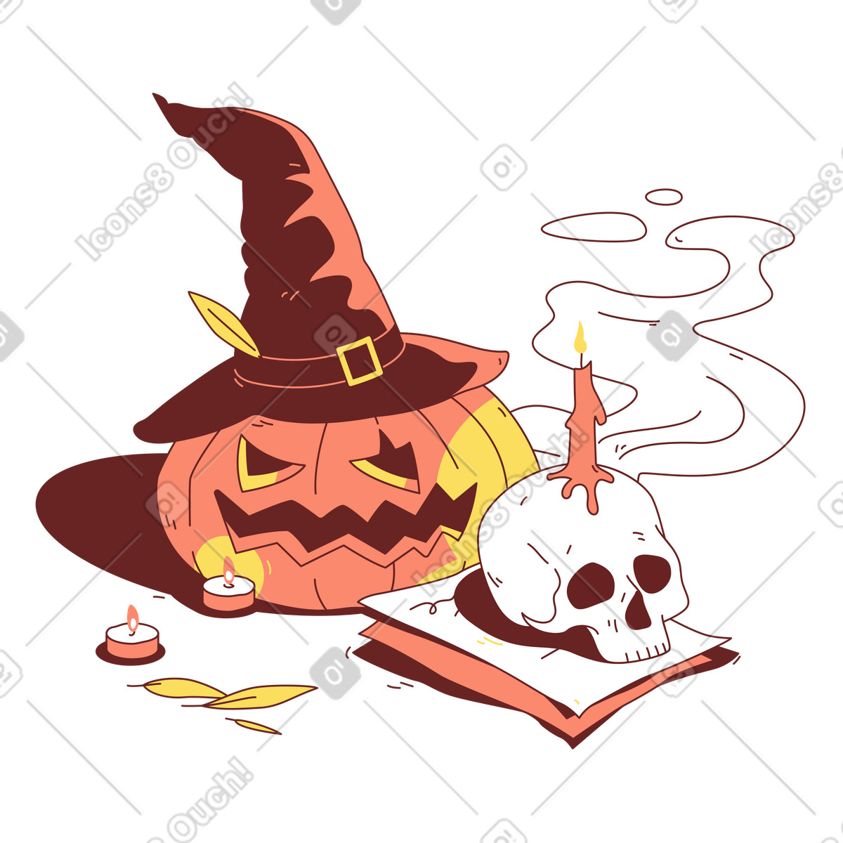 Ilustración Manualidad de bruja calabaza para halloween en estilo Storyline a descargar en PNG y SVG