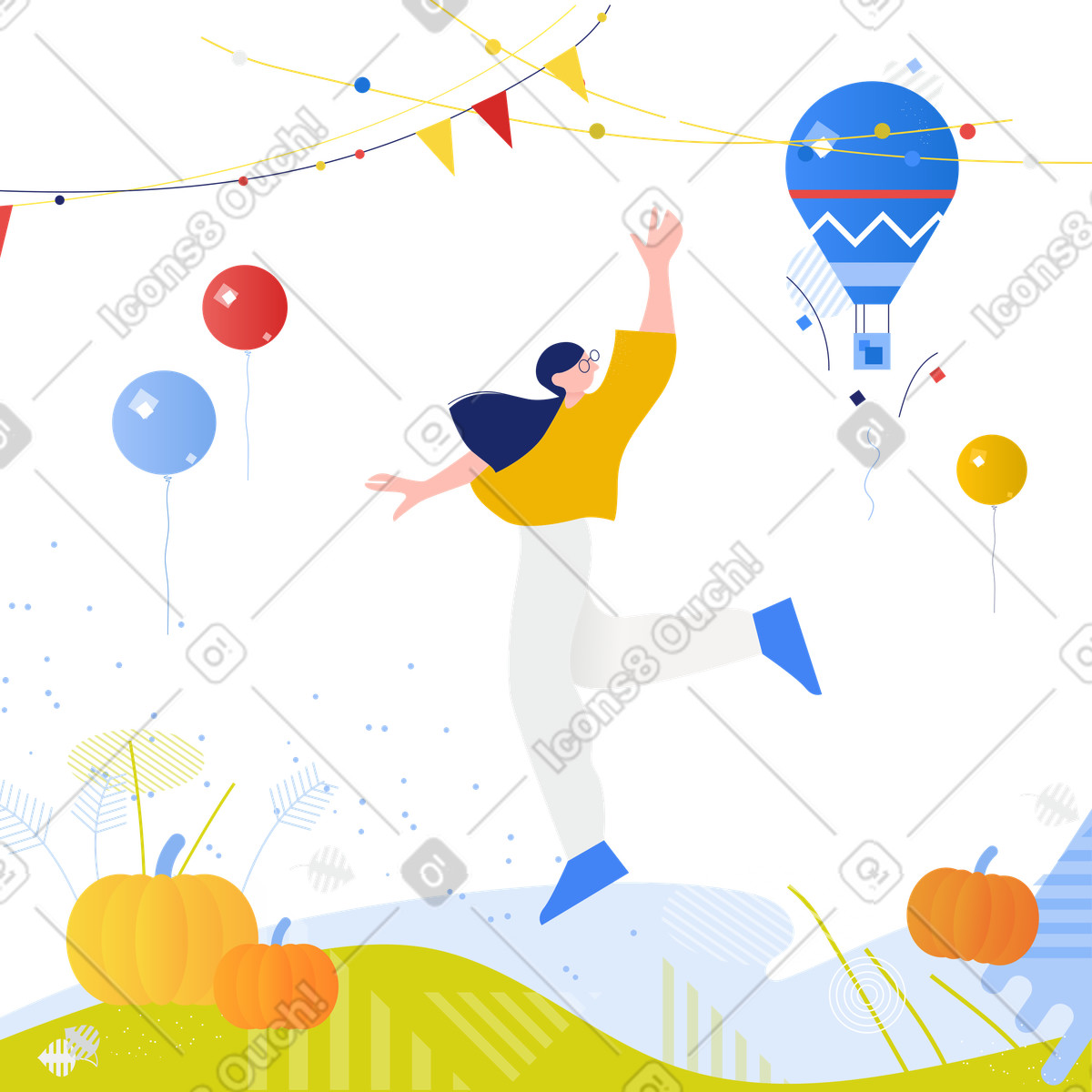 Junge frau hat spaß in der natur-Illustration im Clip-Stil als Download PNG, SVG