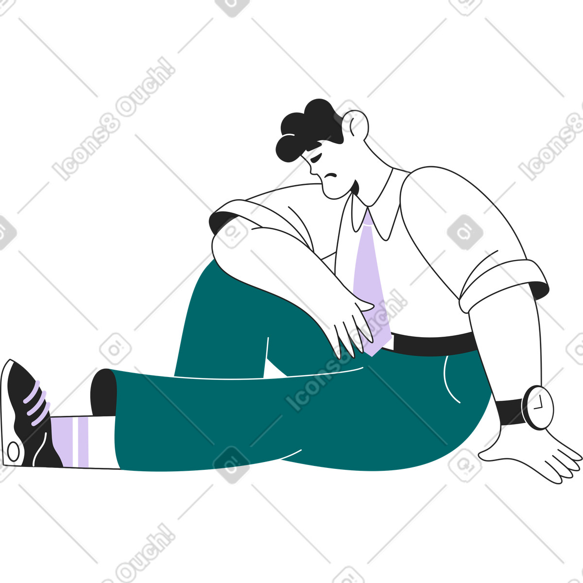Ilustración Hombre triste sentado cansado en estilo Sammy Line a descargar en PNG y SVG