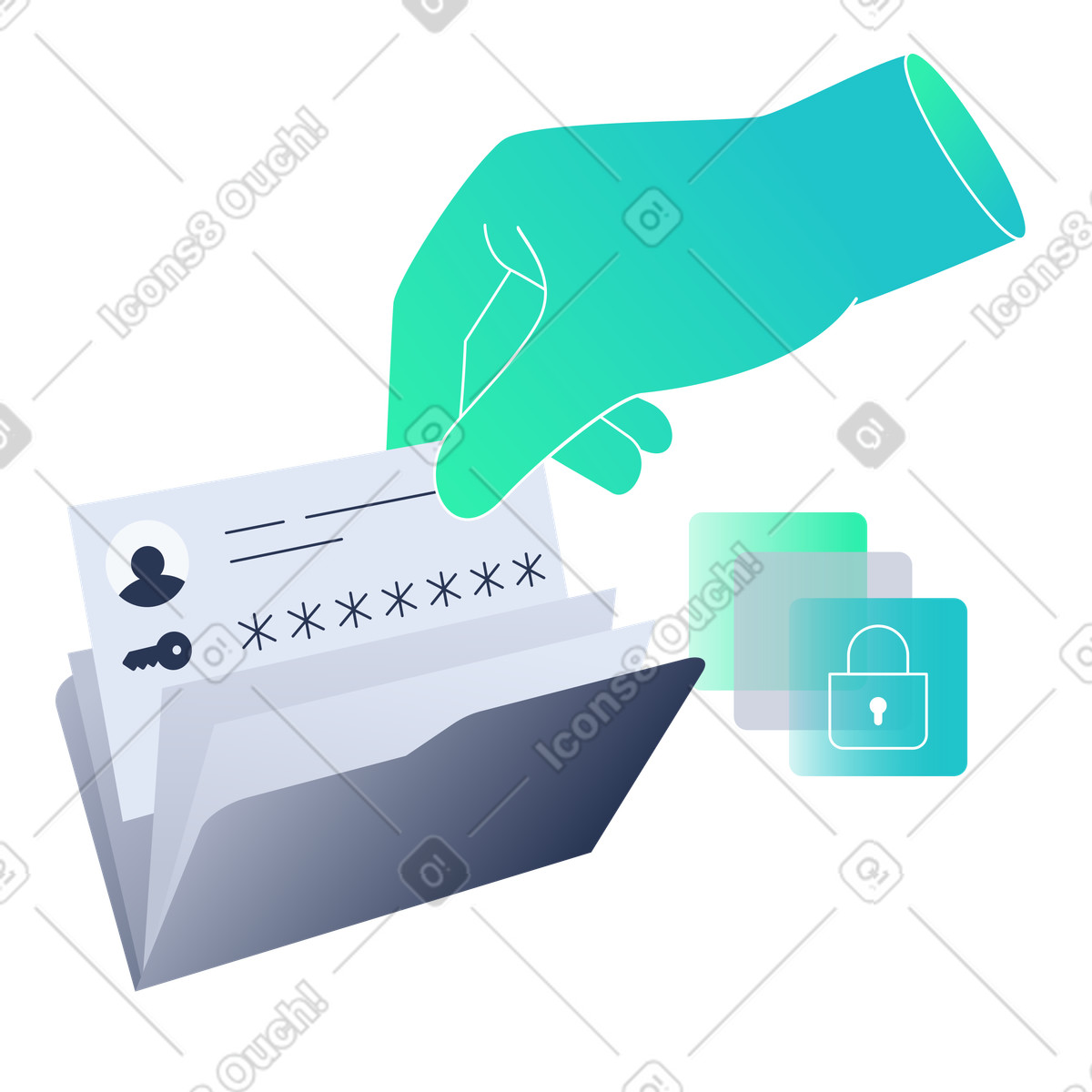 Ilustraci&oacute;n Gestor de contrase&ntilde;as, informaci&oacute;n inicio sesi&oacute;n segura en estilo Lucent a descargar en PNG y SVG