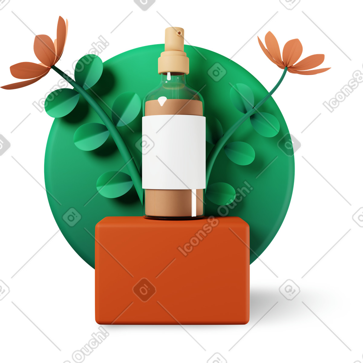 Cosmetici e fiori su un cubo illustrazione in stile 3D Plastic people scarica in PNG, SVG