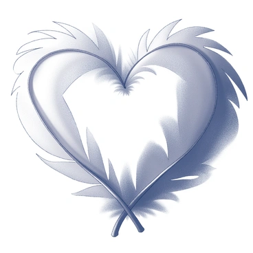 A heart shape formed by soft, delicate feathers. The feathers are fluffily arranged, creating a textured appearance that suggests lightness and gentleness. Each feather has intricate details, showcasing their natural curves and soft edges. The overall composition emphasizes the heart's shape, inviting a sense of warmth and tenderness.
