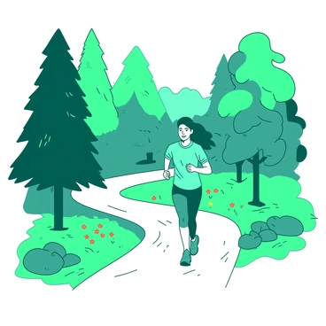 An individual jogging on a scenic trail surrounded by trees and blooming flowers.