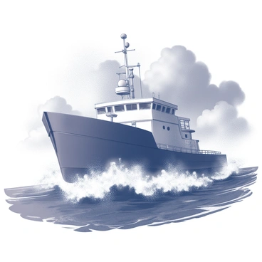 A sturdy barge navigating through tumultuous ocean waves. The barge is large and robust, with a flat deck and a tall cabin at the back. The waves are crashing dramatically against the sides of the vessel, sending splashes of water into the air. Dark storm clouds loom overhead, creating a sense of urgency and intensity in the atmosphere. The ocean is choppy with frothy white crests on the waves, highlighting the rough conditions. The scene captures the resilience of the barge as it fights to stay afloat amidst the fierce storm.