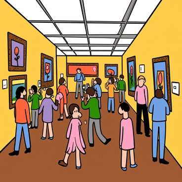An art gallery with paintings where each frame is made of garlic bread