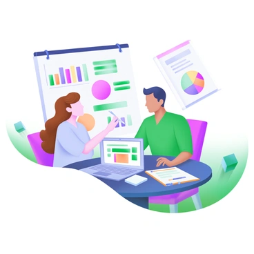 A modern pastel illustration depicting two friends sitting at a round table, engaged in a lively discussion. The first friend is a woman with long brown hair, wearing a light blue shirt, while the second friend is a man with short black hair, dressed in a green shirt. They are surrounded by colorful charts and graphs, showcasing various budget categories drawn in soft pastel colors. On the table, there are notebooks, pens, and a laptop open with a digital budget sheet visible. The atmosphere conveys a sense of collaboration and enthusiasm.