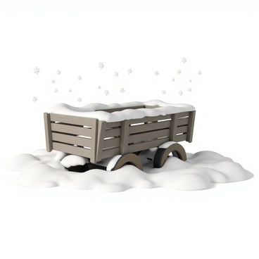 An empty cart partially covered in freshly fallen snow