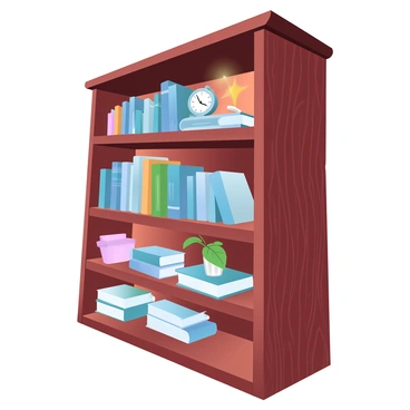 A bookshelf made of rich, dark wood with its grain forming natural patterns