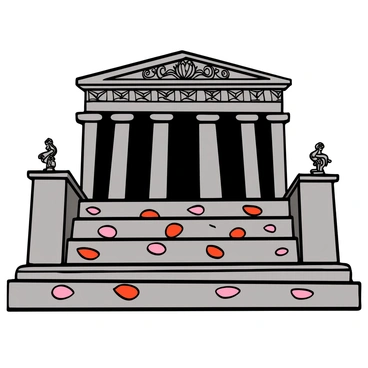 A close-up of "rose petals" in various shades of red and pink scattered across the steps of the "Supreme Court building." The steps are made of gray stone, providing a contrasting backdrop for the colorful petals. The building features grand architectural details, including tall columns and an ornate façade. Soft sunlight casts gentle shadows, enhancing the textures of the petals and the stone. The scene conveys a sense of calm and beauty in an urban setting.