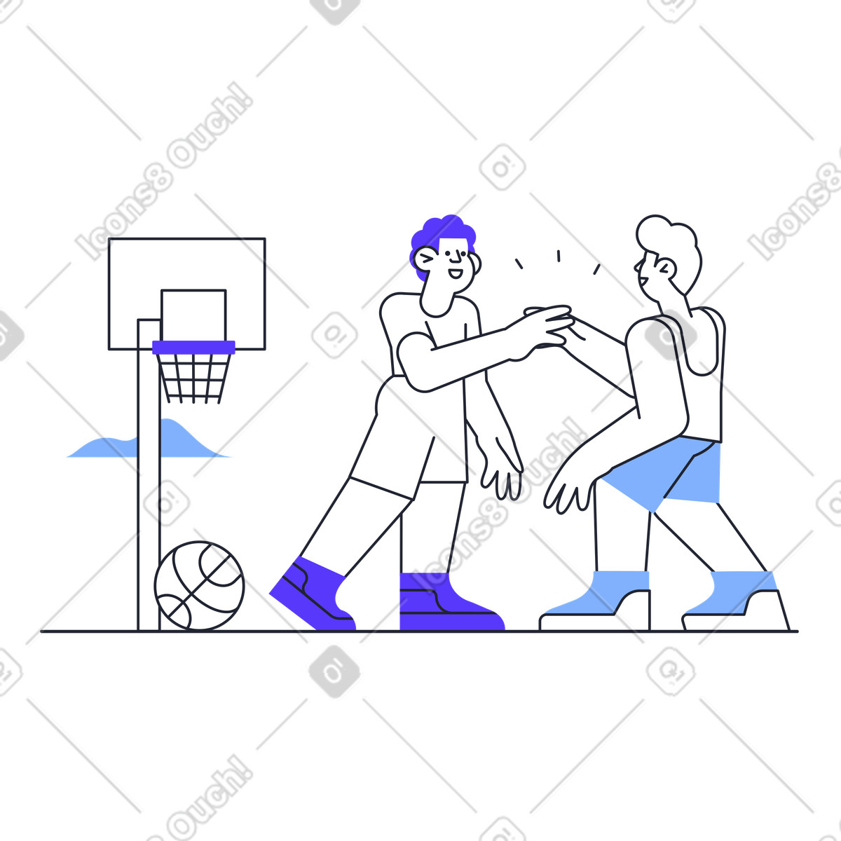 Illustration Players greeting each other on basketball court dans le style Pablita à télécharger aux formats PNG, SVG