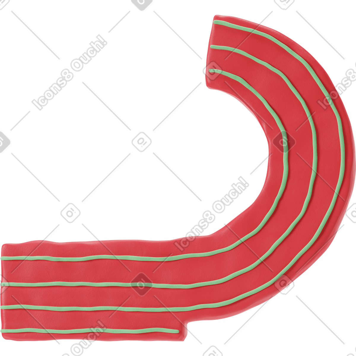 3D Stripy 스타일의 녹색 줄무늬가 있는 빨간 천에 팔을 올린 몸통 일러스트레이션 PNG, SVG 다운로드