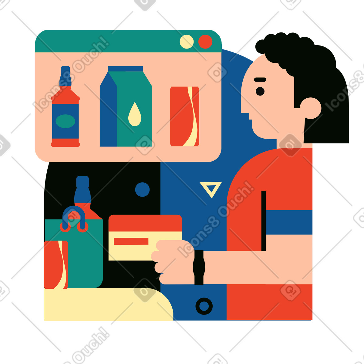 Иллюстрация App interface with food products displayed, Online grocery shopping в стиле Polar — скачать в форматах PNG, SVG