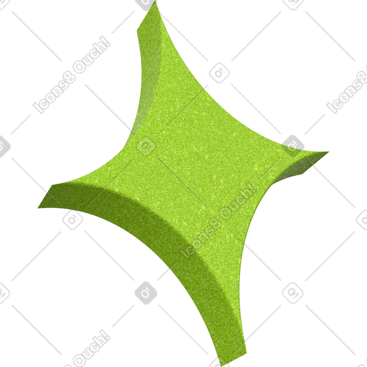 Green four pointed star, visual attention marker illustration in 3D Enterprise style download in PNG, SVG