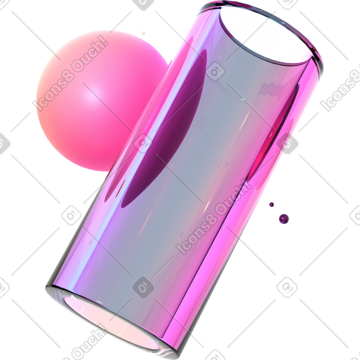 Tubo di vetro e sfera sfumata illustrazione in stile 3D Glassy scarica in PNG, SVG