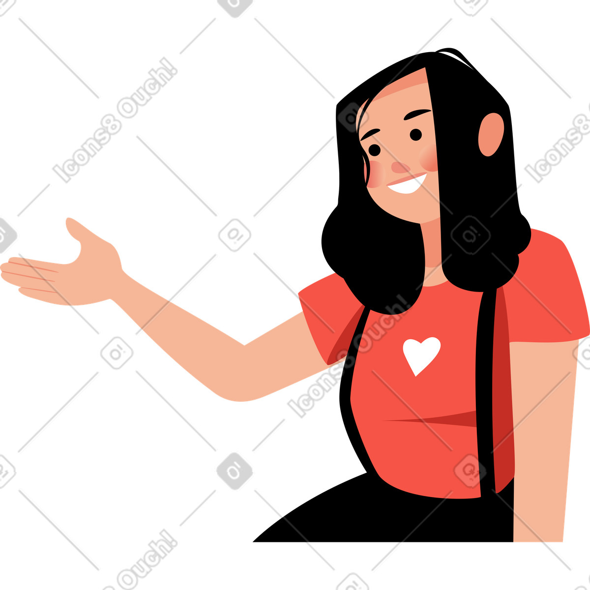 Lagom スタイルの 女の子は手で何かを提示します のイラストをPNG、SVG形式でダウンロード