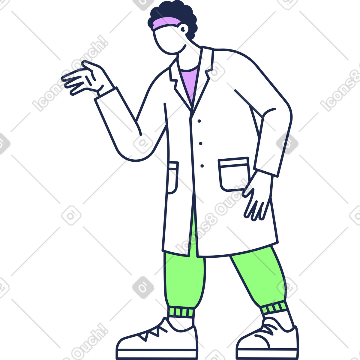 Man in lab coat raising his hand illustration Outline style download PNG, SVG