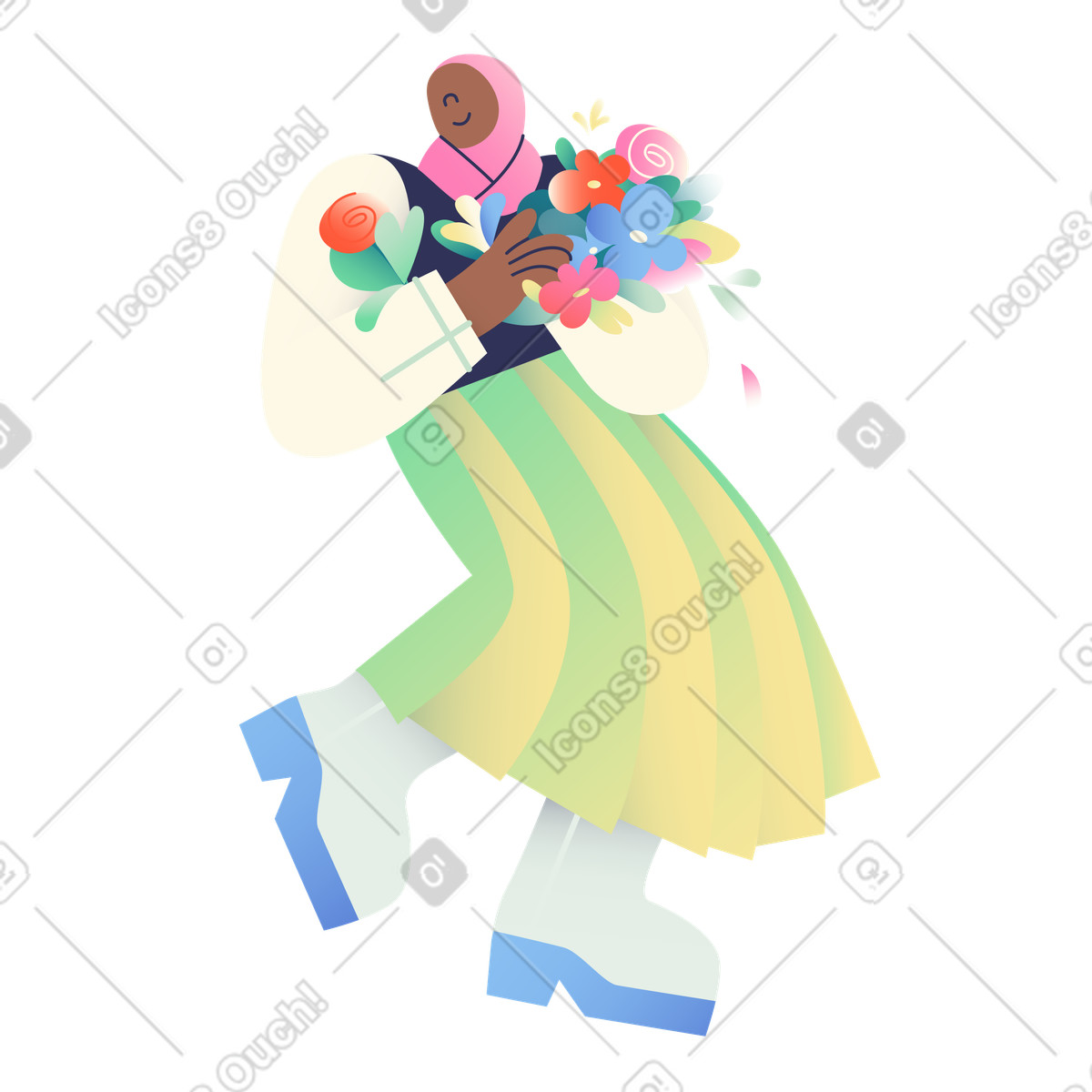 Ilustração de Mulher muçulmana com um buquê em no estilo Beam para baixar em PNG, SVG